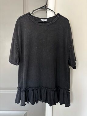 Double Zero Washed Black Ruffle Top